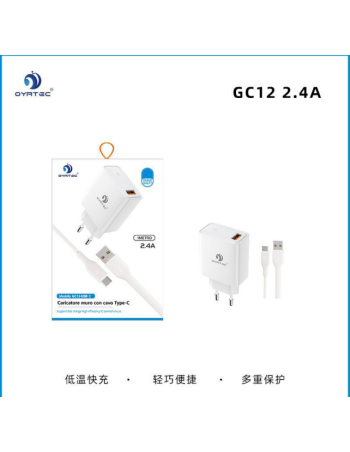 CARICATORE DA RETE CON CAVO USB-TYPE C 2.4A GC-12
