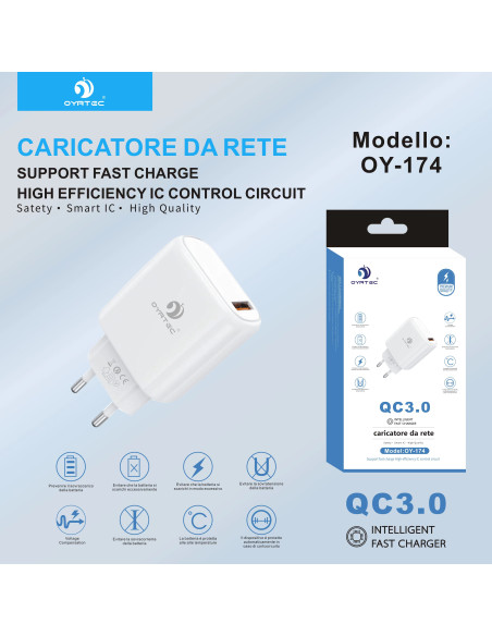 CARICATORE DA RETE QC3.0 18W OY-174