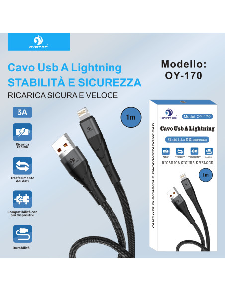 CAVO USB-LIGHTNING 1M 3A OY-170