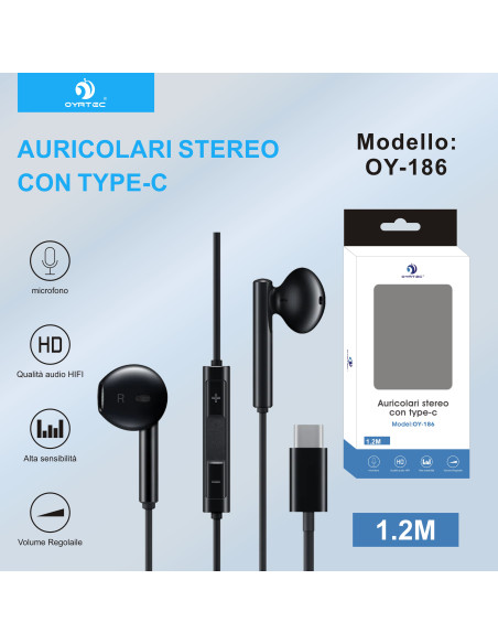 AURICOLARE STEREO TYPE-C 1.2M OY-186