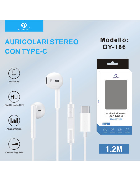 AURICOLARE STEREO TYPE-C 1.2M OY-186