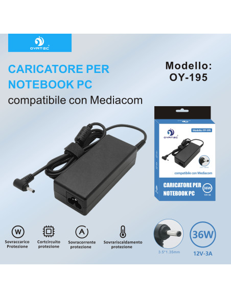 CARICATORE LAPTOP MEDIACOM 12V OY-195