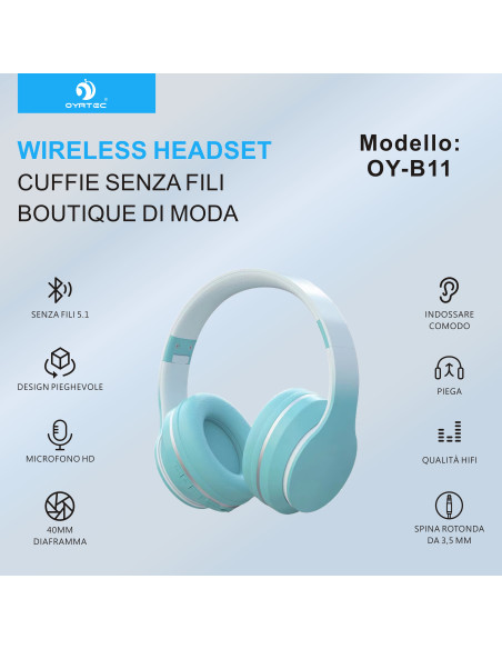 CUFFIA BLUETOOTH B-11 VERDE ACQUA