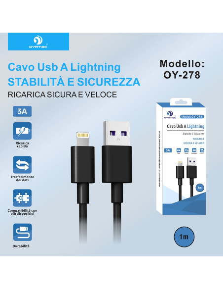 数据线USB-LIGHTNING 1M 3A OY-278