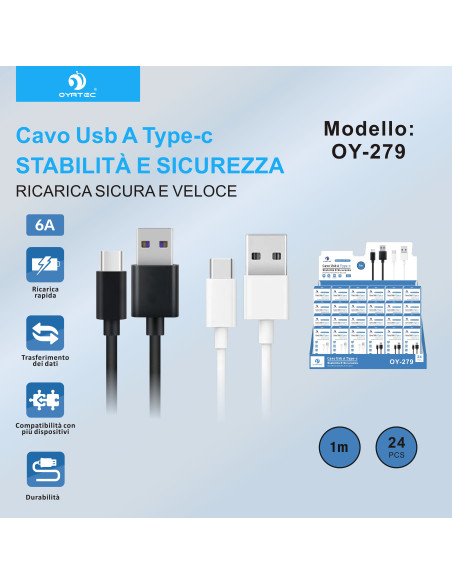 CAVO USB-TYPE C 1M 6A OY-279 scatola