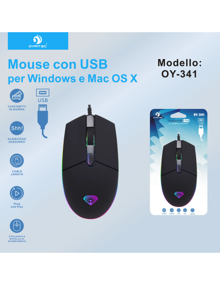 MOUSE USB CON FILO OY-341 NERO