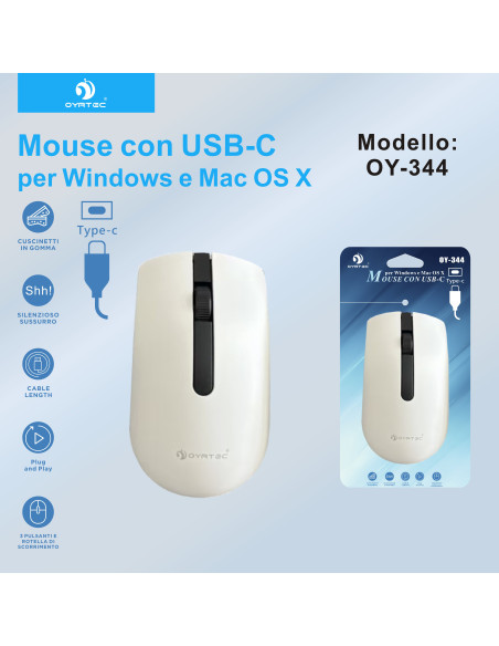 MAUSE CON FILO TYPE-C OY-344 BIANCO