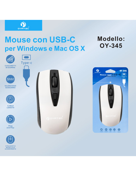 MAUSE CON FILO TYPE-C OY-345 BIANCO