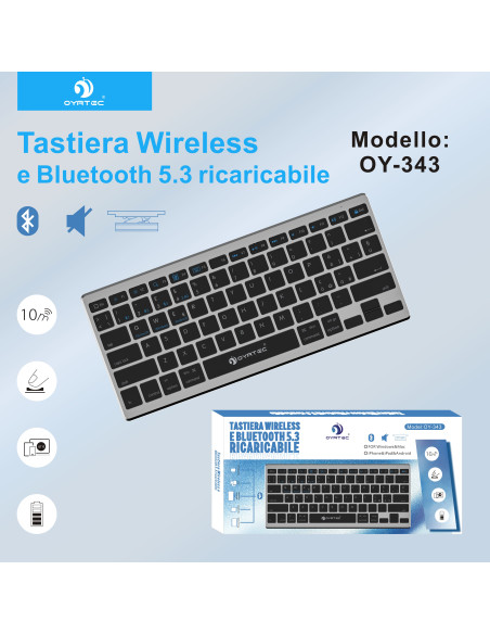 TASTIERA WIFI+BLUETHOOT OY-343 GRIGGIO