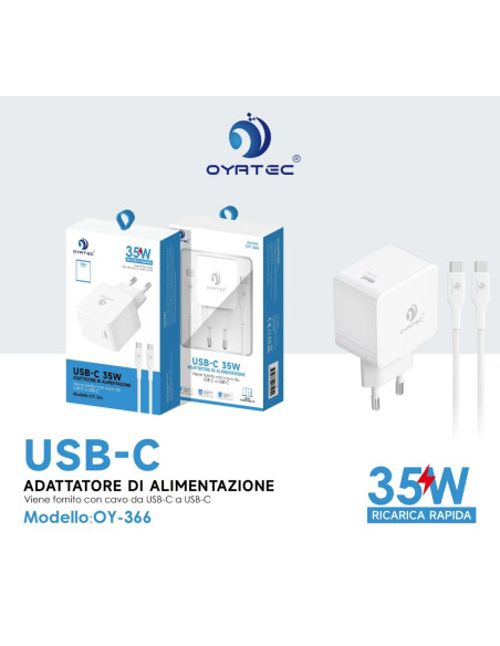 caricatore completto con cavo type c 35w oy-366 bianco