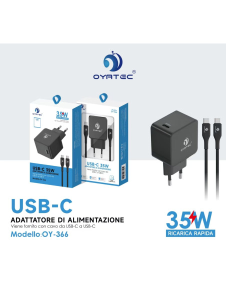caricatore completto con cavo type c 35w oy-366 nero