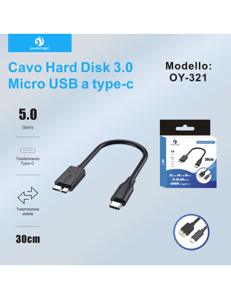 Cavo USB C a Micro USB 3.0 B 0.3M OY-321