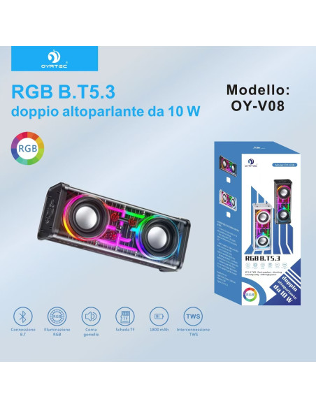 Altoparlanti Bluetooth Trasparenti Luce RGB OY-V08 BIANCO