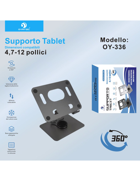 Supporto per Tablet- Girevole a 360 gradi OY- 336 NERO