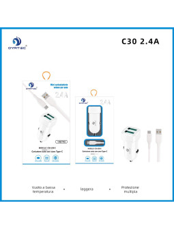CARICATORE PER AUTO DOPPIA USB CON CAVO TYPE-C 2.4A C30