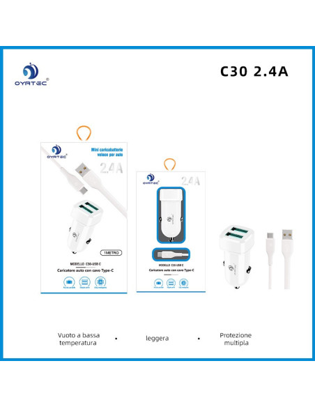 车充套装 双口USB-TYPE C 2.4A C30