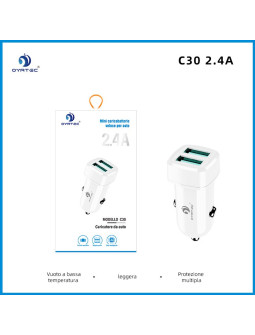 CARICATORE PER AUTO DOPPIA USB 2.4A C30