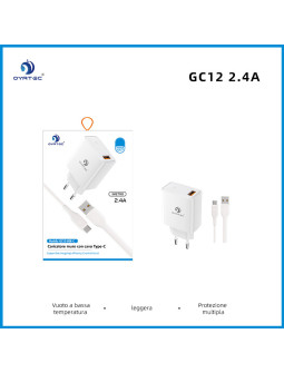 CARICATORE DA RETE CON CAVO USB-LIGHTNING 2.4A GC-12