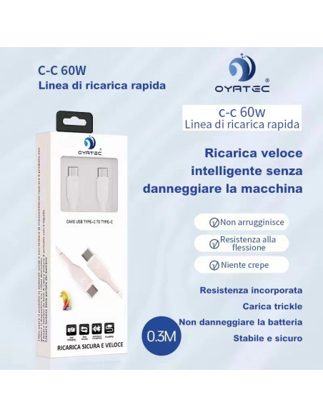 CAVO RICARICA RAPIDA TYPEC-TYPEC 60W  0.3METRO OY-88990