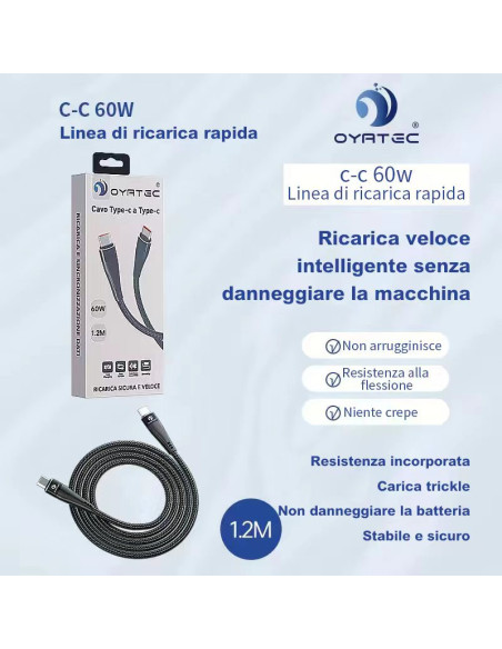 CAVO RICARICA RAPIDA TYPEC-TYPEC 60W  1.2METRI OY-068