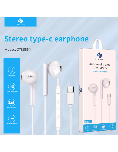 AURICOLARE  STREO CON TYPE-C  BIANCO