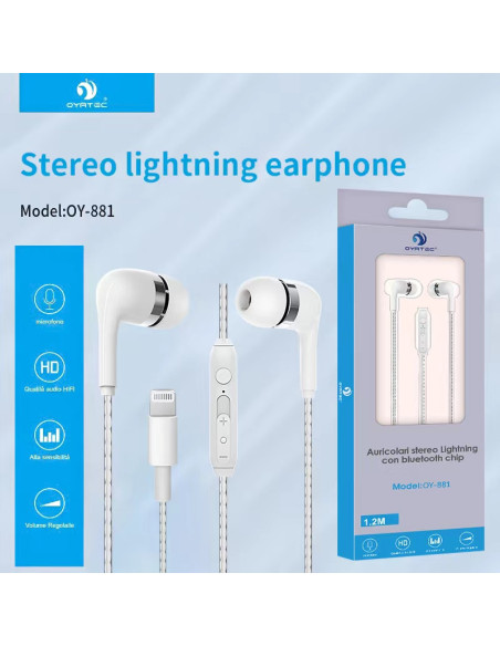 AURICOLARE  STREO LIGHTNING CON BLUETOOTH CHIP