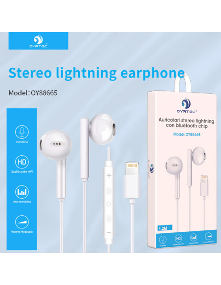 AURICOLARE  STREO LIGHTNING CON BLUETOOTH CHIP  BIANCO