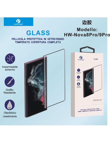 HUAWEI NOVA 8 PRO/NOVA 9 PRO VETRO TEMPERATO INCOLLA SOLO CON BORDO