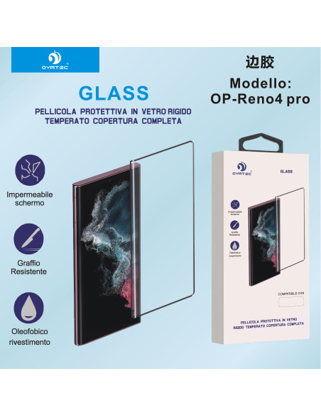 OPPO RENO4 PRO VETRO TEMPERATO INCOLLA SOLO CON BORDO