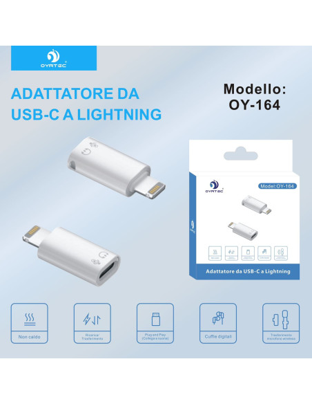 Adattatore USB C a Lightning 27W PD OY-164